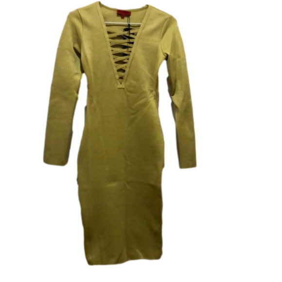 - Green olive , Bandage under the knees dress long sleeves. - Picture 3 of 8